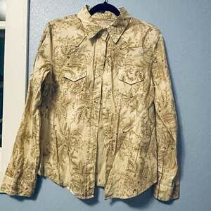 JAK Women's Tan Paisley Western Snap Long Sleeve Shirt Cowgirl Barn Top